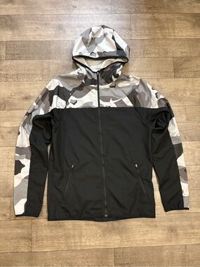Nike Black Windbreaker with Gray & White Camo Hood
